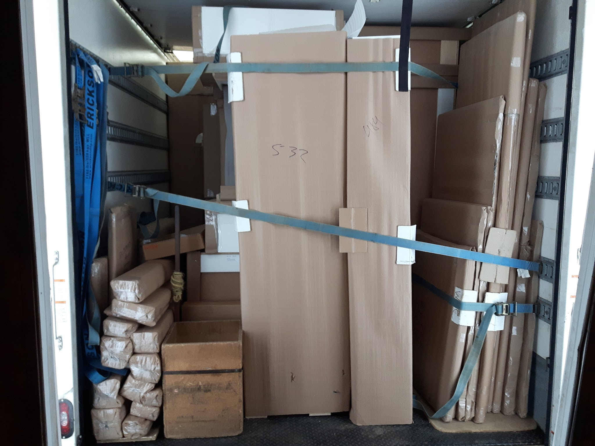 Finished cabinetry packed and ready for delivery at the TCM shop